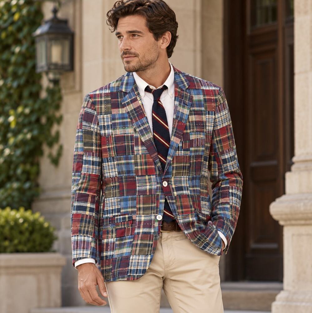 BROOKS BROTHERS 346 Fitzgerald Fit Patchwork Madras Blazer Sz 44R $550 {3H12}